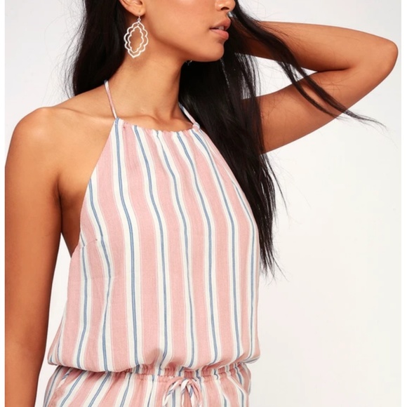 Lulus BLUSH PINK AND WHITE STRIPED ROMPER - Picture 4 of 4